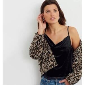 Anthropologie Maeve Halsey Velvet Cowl-Neck Tank Cami Black S
